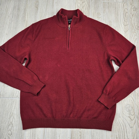 Roundtree & Yorke Mens Medium Red 1/4 Zip Pullover Sweater Knit Casual - Picture 1 of 8